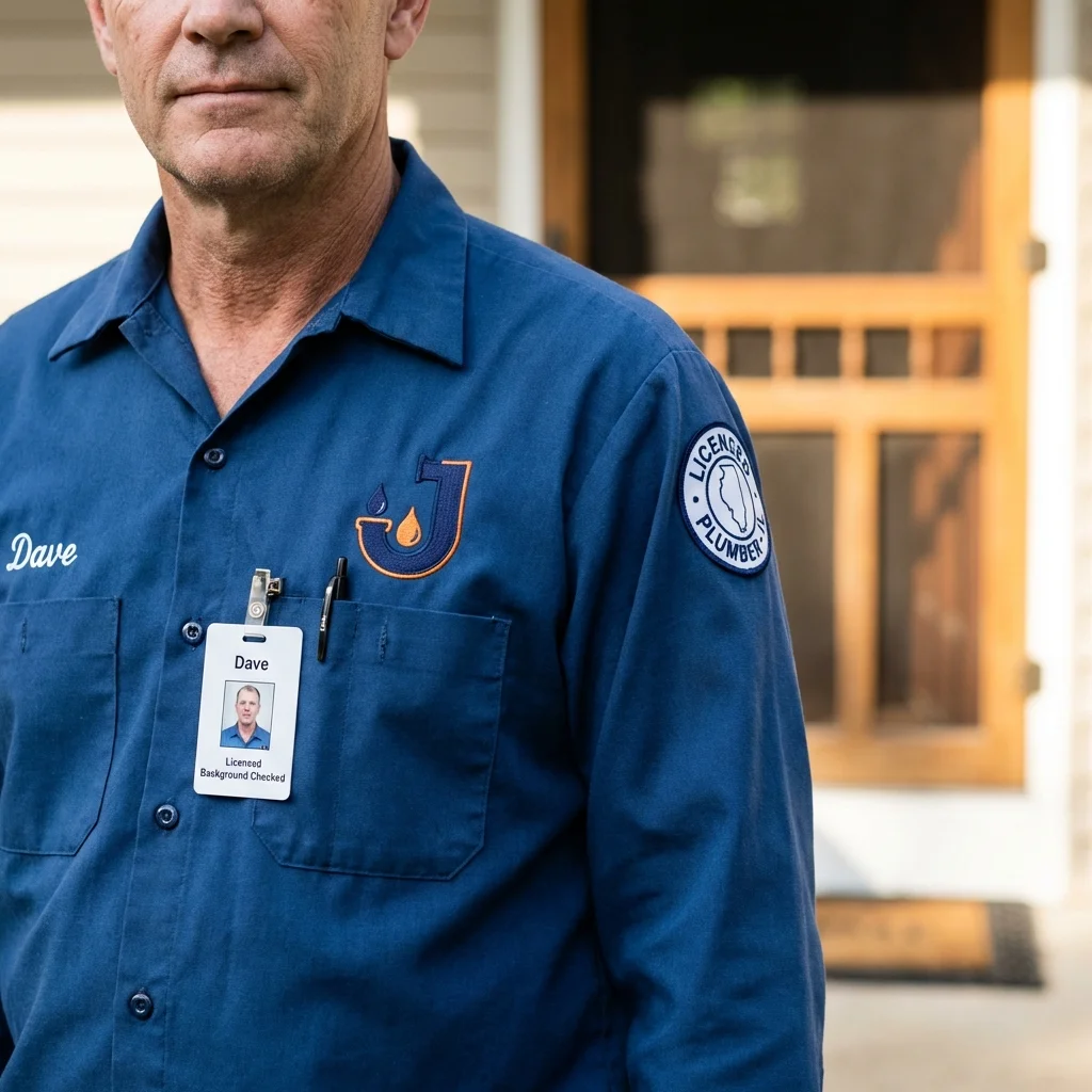 Licensed plumber showing ID badge in Fort Walton Beach, FL